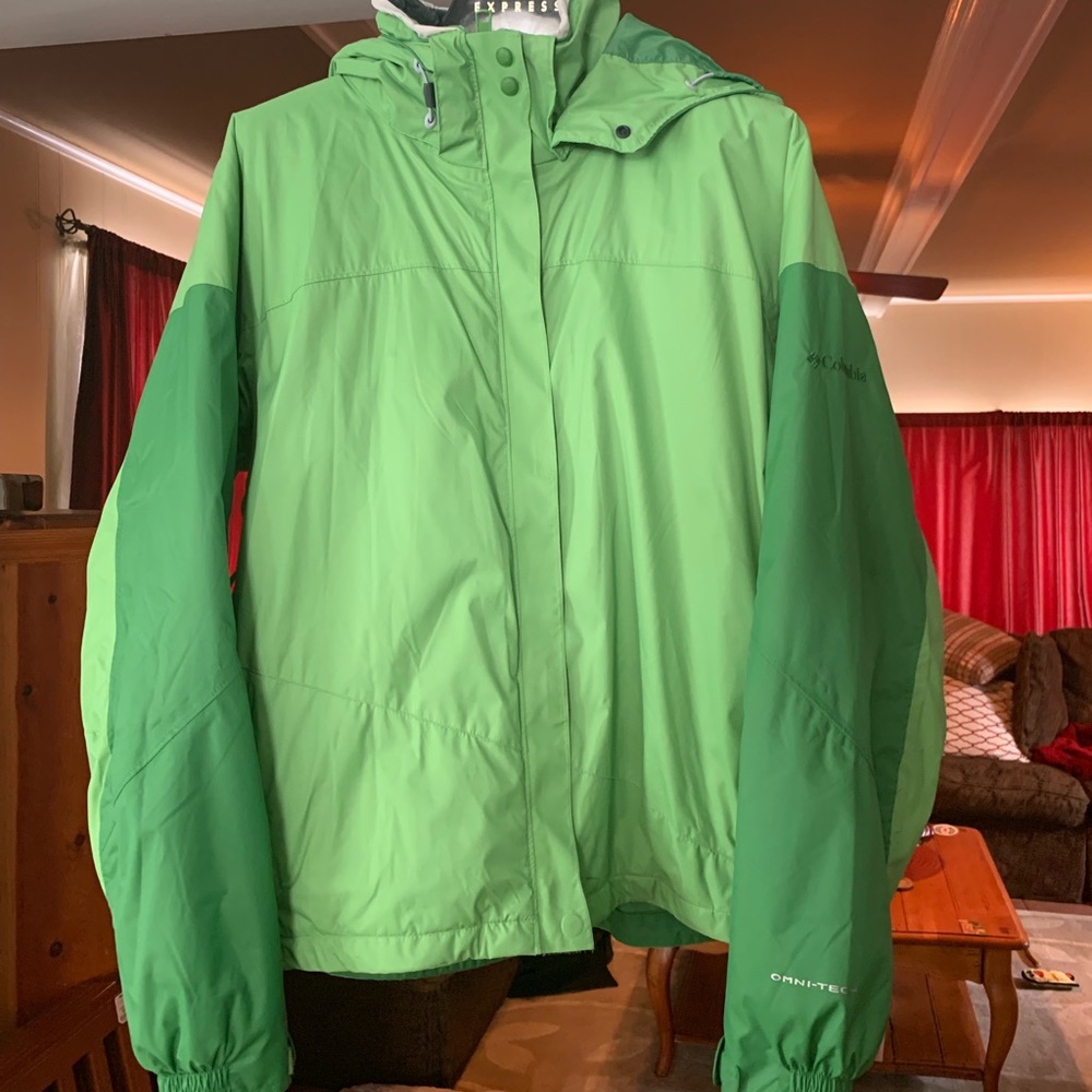 Two-tone lime green ski jacket